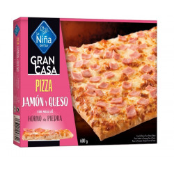Pizza rectangular Jamón y Queso 600gr.